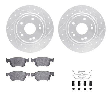 Front - Dynamic Friction Company Brake Rotors-Drill/Slot-Silver with Ceramic Brake Pads and Hardware Kit 7312-59115